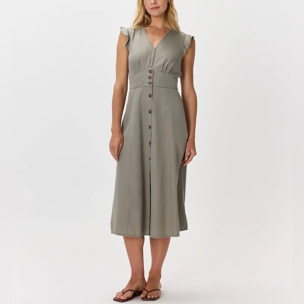 Quince Sage Green Button-Front Midi Dress- Size Large